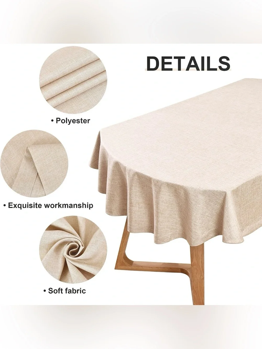 Wolkemer Faux Linen Oval Tablecloth Heavy Duty Wrinkle Resistant